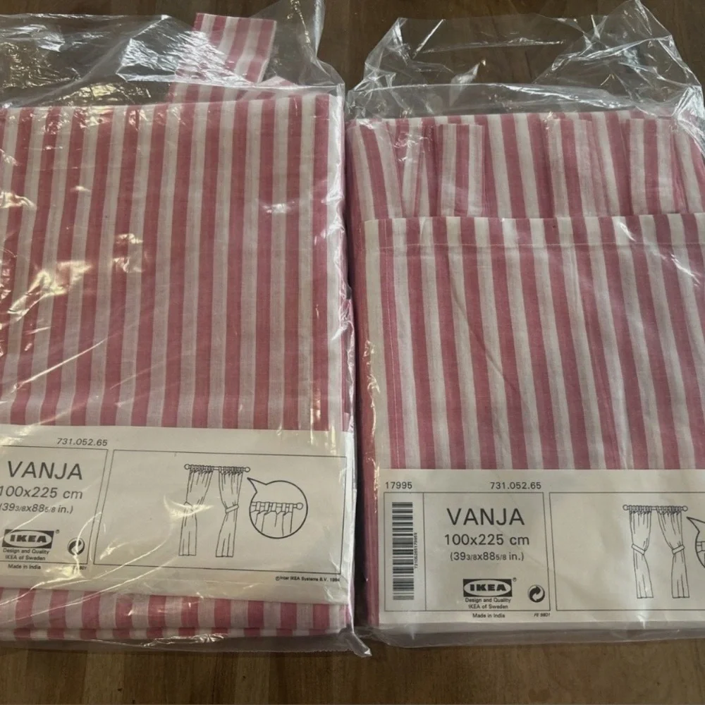 Pink and White Striped Linen Curtains